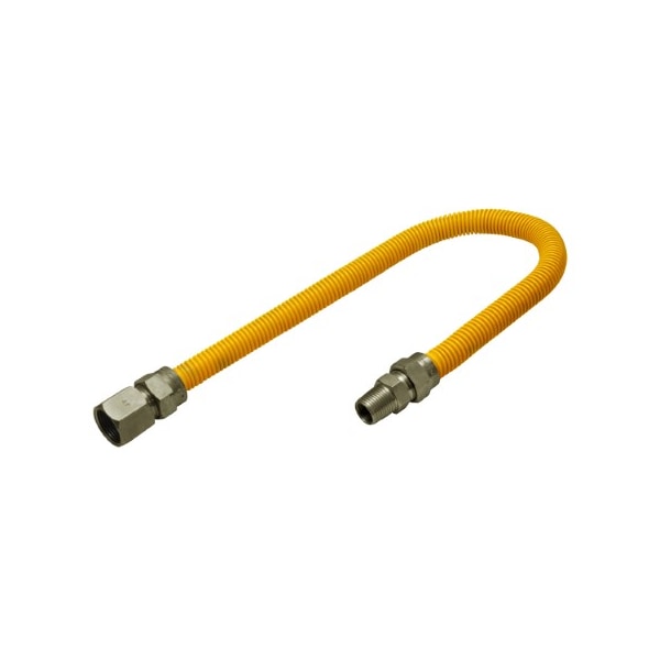Flextron Gas Line Hose 5/8'' O.D.x30'' Len 3/4" FIPx1/2" MIP Fittings Yellow Coated Stainless Steel Flexible FTGC-YC12-30Q - main